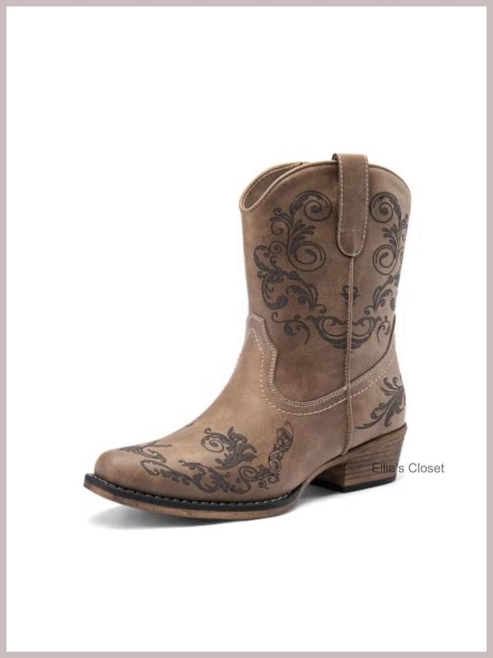 Women's Cowboy Ankle Boots Square Toe Vegan Leather Side Zipper Cuban Heel